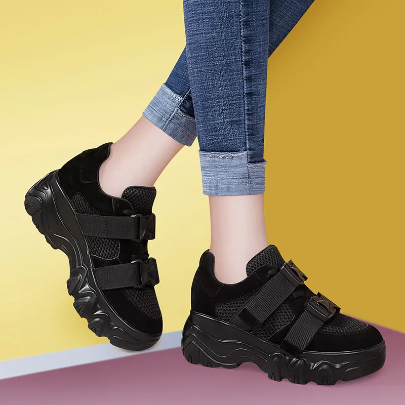 JINBEILEE Women's Sports Walking Shoes Mesh Breathable Increased Old Shoes Fashion Casual Buckle Sports Shoes