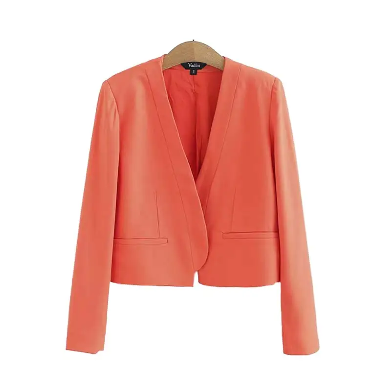 Vadim Женская офисная одежда с v-образным вырезом, блейзер с карманами, украшенный длинным рукавом, женские повседневные пальто, короткая стильная верхняя одежда, одноцветные Топы CA373 - Цвет: red
