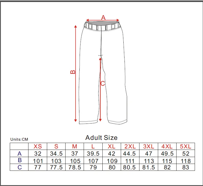 Baseball Uniform Size Chart