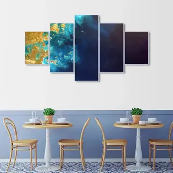 

Laeacco Canvas Calligraphy Painting Abstract 5 Panel Watercolor Wall Art Posters and Prints Living Room Picture Home Decoration