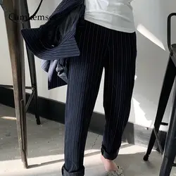 CamKemsey женские офисные Повседневные комплекты одежды брюки 2019 Mew Демисезонный Мода в полоску, с высокой талией прямые женские брюки