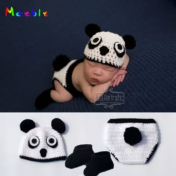 

Newborn Panda Design Baby Crochet Photo Props Infant Baby Knitted Photography Props Baby Cartoon Costume MZS-16010
