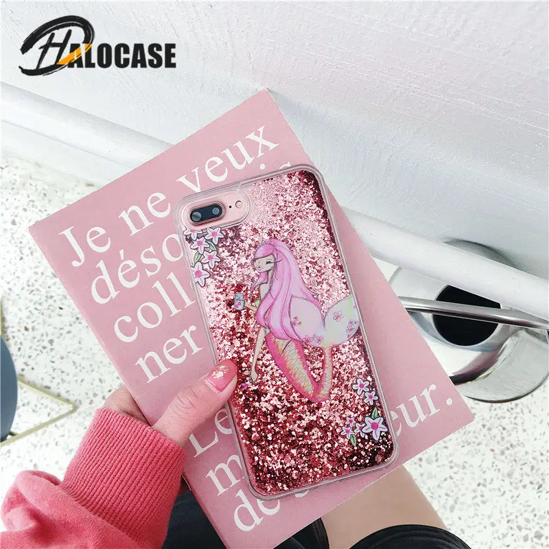

HALOCASE Quicksand shell Unicorn mermaid case for iPhone 6 6s 7 8 Plus new Fashion cute for iphone X XS XR XS MAX FUNNDA