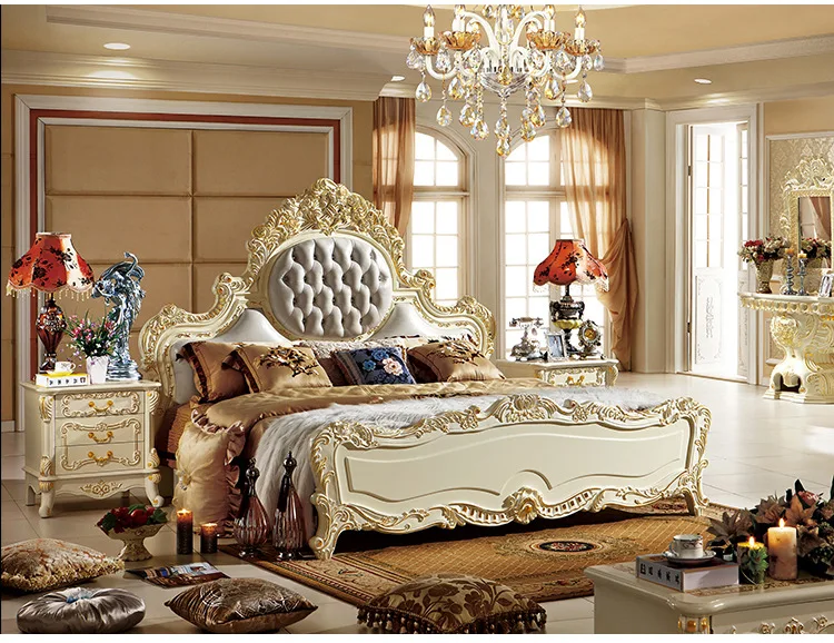 بروكار الحديثة الملك حجم غرفة نوم الأثاث السرير مع جلد طبيعي