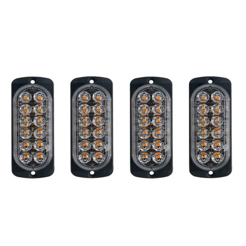 4 Pcs 12 Led Amber Flash Flashing Recovery Strobe Car Emergency Signal