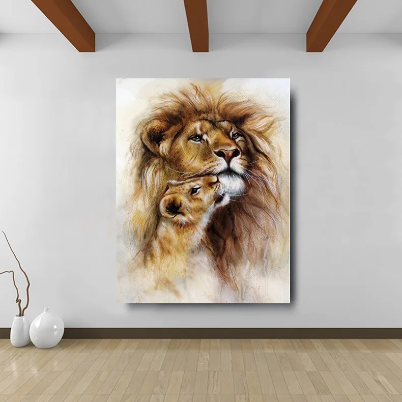Вышивка дизайн аниамлы настенные плакаты Лев и ее детеныша сладкий HD холст картины маслом для гостиной домашний декор картины