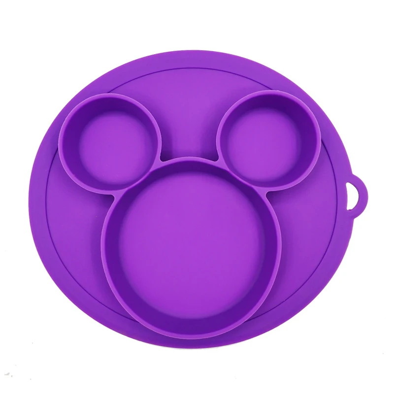 Детская силиконовая тарелка без бисфенола, мультяшный медведь в форме лапы, Детская обеденная посуда на присоске, Детская тренировочная посуда, миски для кормления детей - Цвет: Purple Plate A