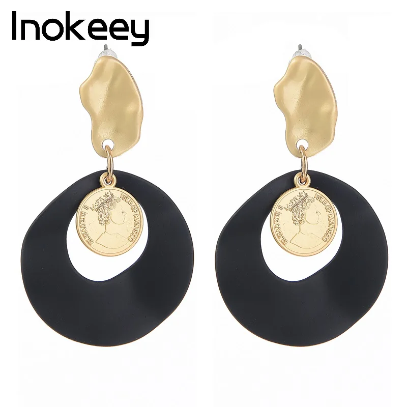 

Inokeey Boho Round Face Coin Drop Earrings for Women Queen's Head Earrings Jewelry boucle d'oreille 2018