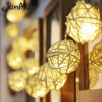 

20 Rattan Ball Led String Fairy Lights Christmas Tree Ornaments Xmas Decoration Ivory White LED Lights Home Garden Decor