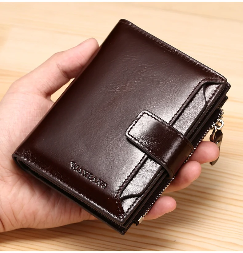 Genuine Leather Men Wallets Fashion Trifold Wallet Zip Coin Pocket Purse