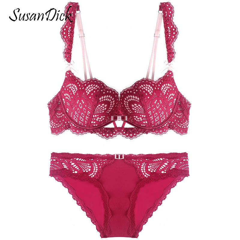 SusanDick Push Up Bra Set For Women Hollow Out Sexy Lace Lingerie Set Underwear Elegant Ladies 3/4 Cup Flower Bra & Brief Sets SusanDick Push Up Bra Set For Women Hollow Out Sexy Lace Lingerie Set Underwear Elegant Ladies 3/4 Cup Flower Bra & Brief Sets