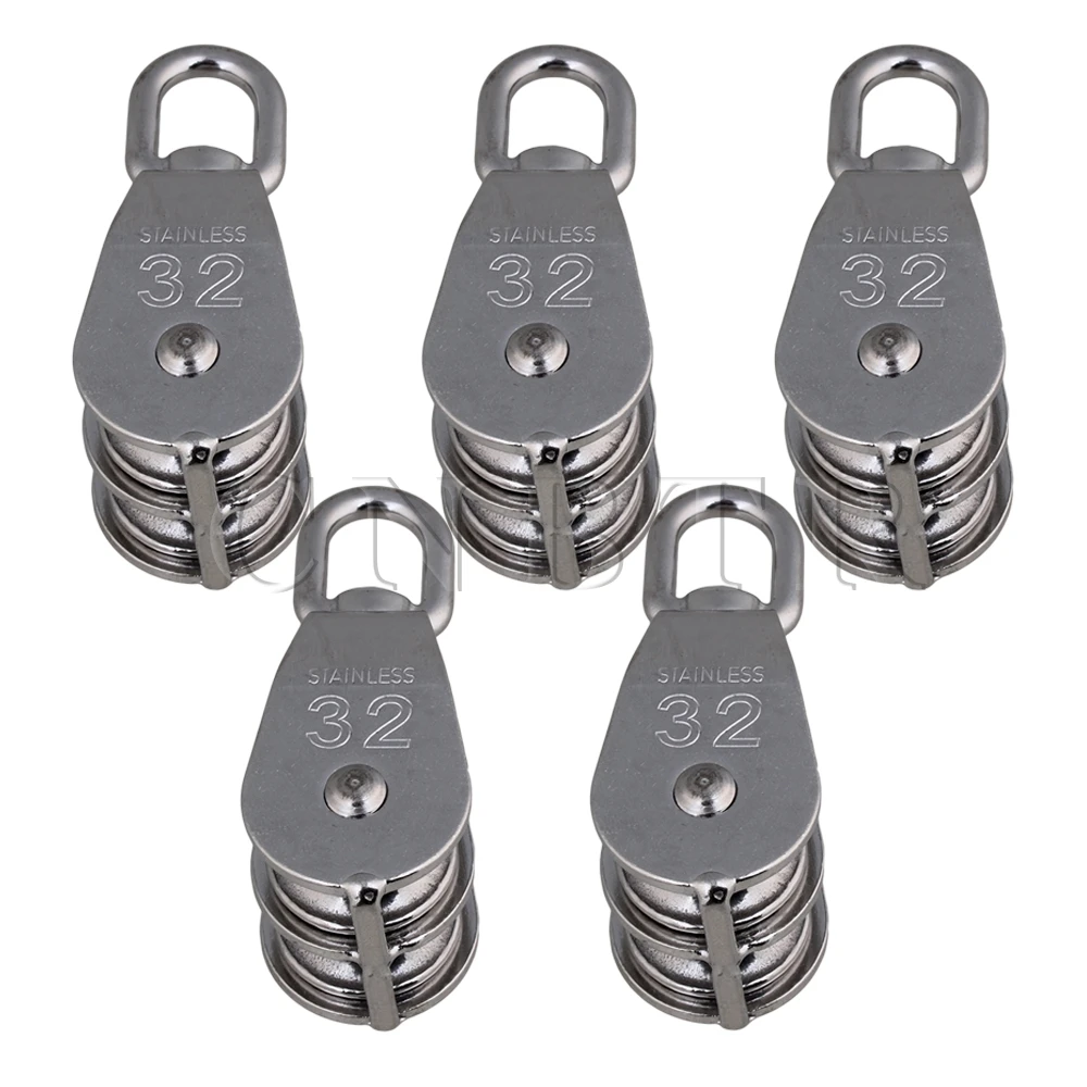

CNBTR M32 32mm Swivel Stainless Steel 304 Double Pulley Block Chain Traction Wheel Pack of 5