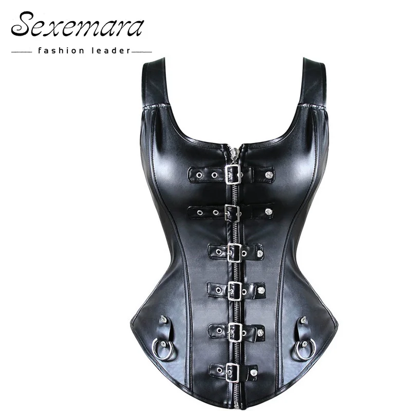 

Leather harness court shaper overbust corselet black women sexy lingerie erotic top corsets bodice corsage Bustier dress