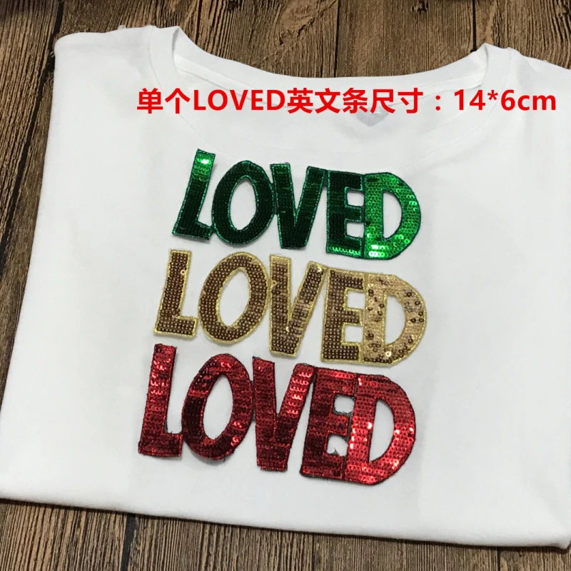

Hot style joker English letters LOVED paillette patch fleece decoration DIY accessories sequin patch clothes coat applique