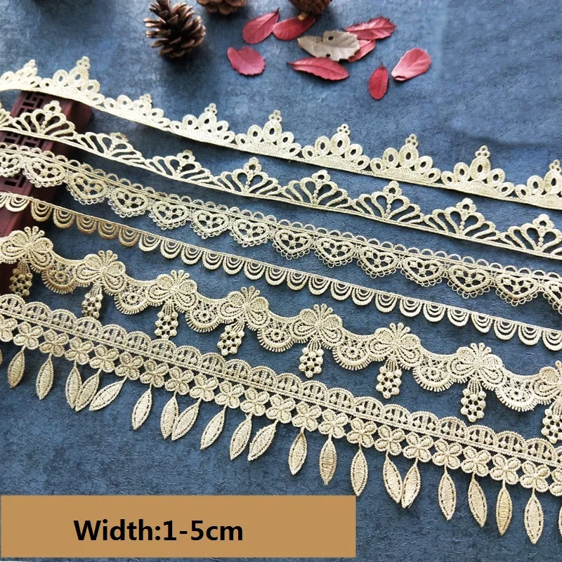 

2 Yards Various Gold Trims Ribbon For Wedding Dress Lace Fabric Clothes Sewing Lace Trimmings Fringe Lace Appliques Motif DIY