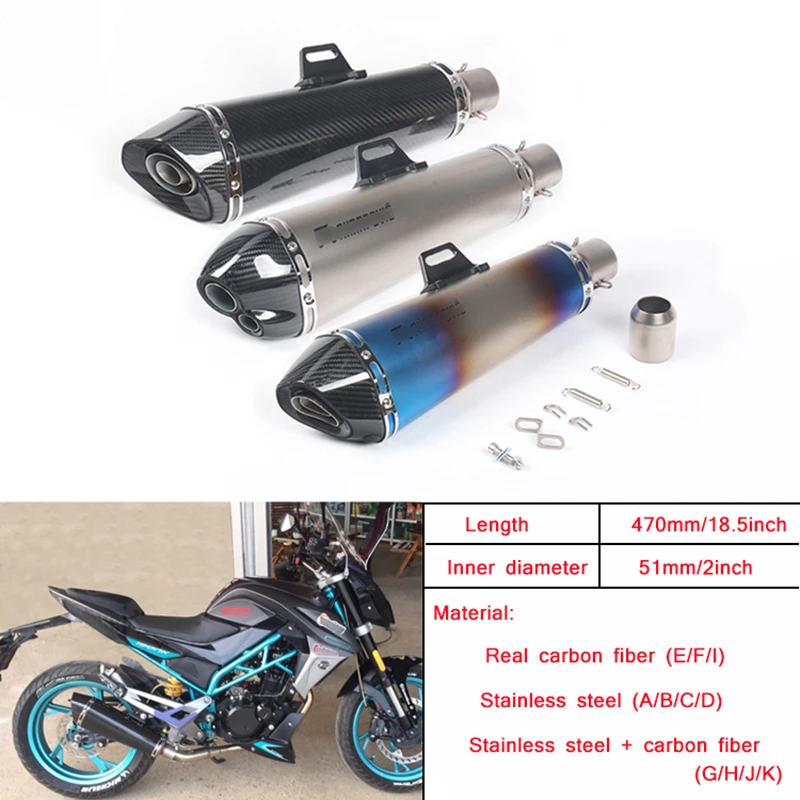 

Universal Motorcycle Exhaust Muffler Pipe with Removable DB Killer Silp on 38-51mm Real Carbon Fiber Silencer System