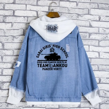 

Fashion Jeans Coat Anime GIRLS und PANZER Cosplay Casual Jacket Spring Autumn Hooded Sweatshirt Unisex Student Denim Outwear