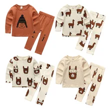 Tiny Cotton 2017New Autumn Boys Clothing Set Animal Alpaca Print Girls Pajamas Sets Baby Sleepwear Kids Fashion Children Clothes