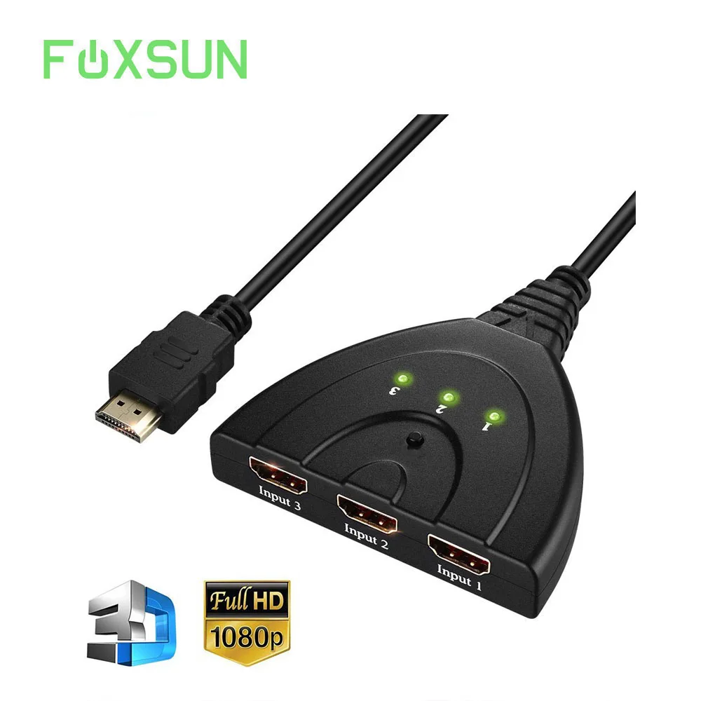 Сплиттер HDMI с 3 портами кабелем Pigtail и автоматическим переключателем поддержкой