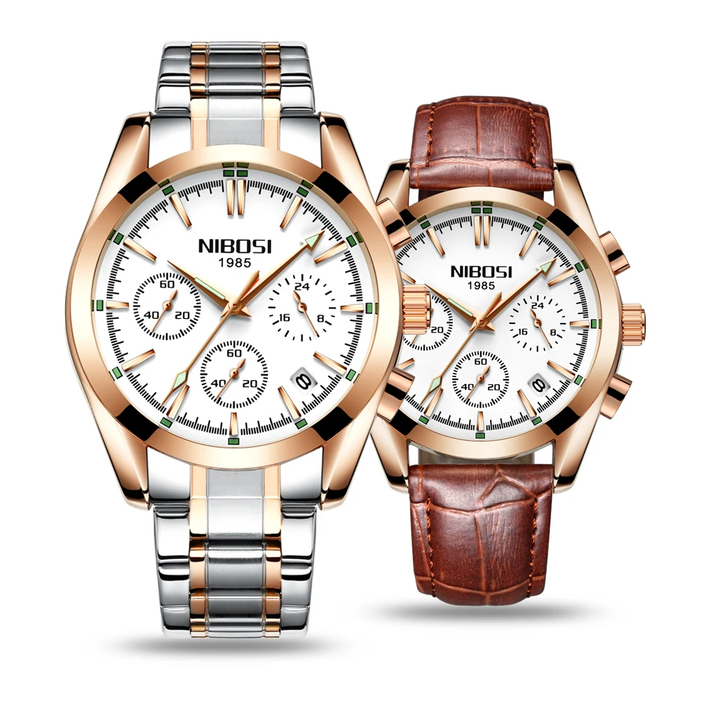 

NIBOSI Set Luxury Men's Watches Erkek Kol Saati Fashion Brand Chronograph Quartz Wrist Men Watch for Lovers Relogio Masculino