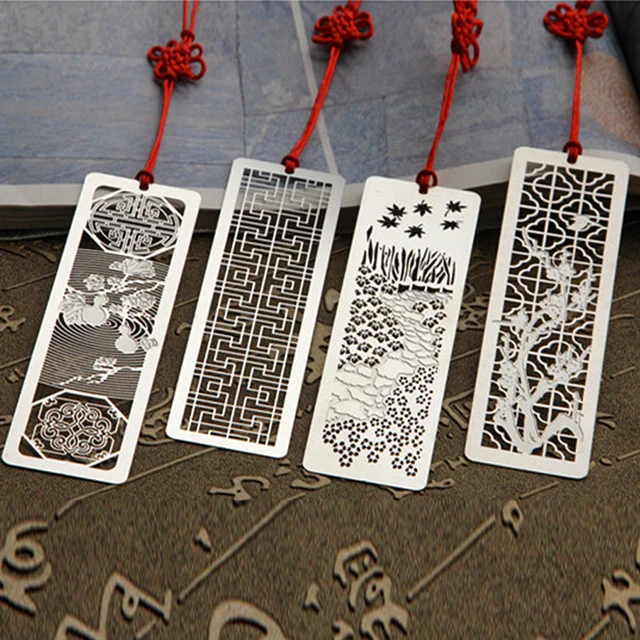 4 Styles Creative Retro Chinese Style Stainless Steel bookmarks Vintage