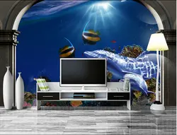 В обычный 3D фрески, 3 d подводный мир, Гостиная диван телевизор стена спальня стена бумага