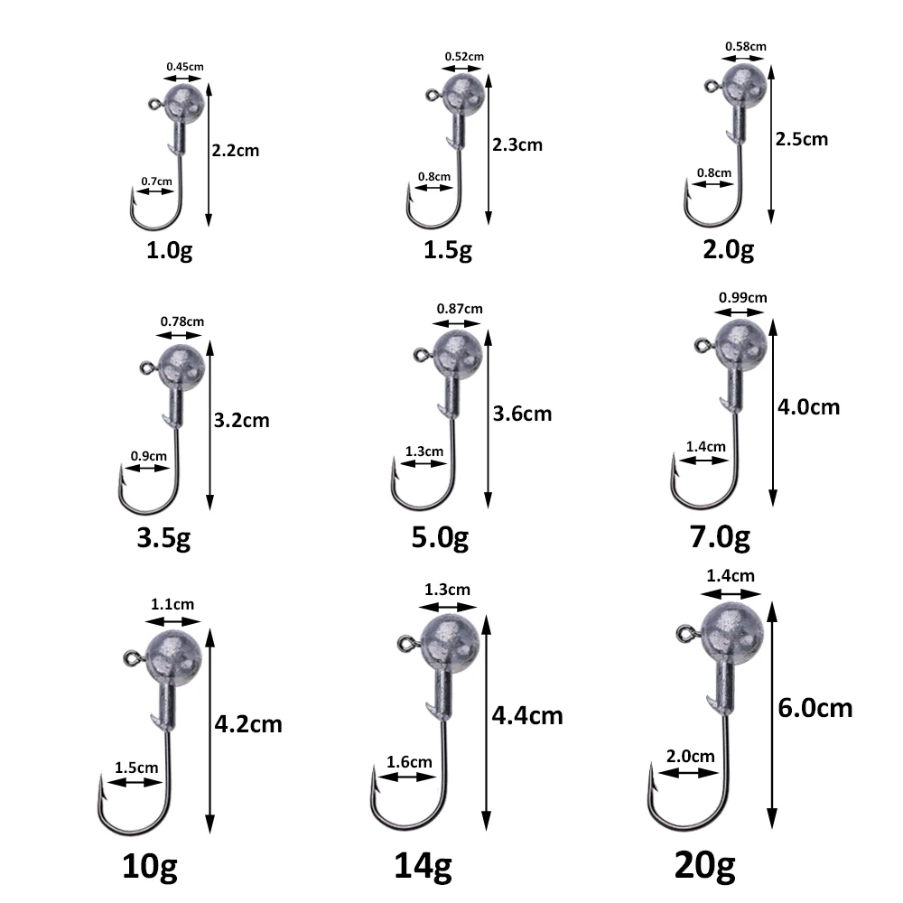 Goture 20/50 шт. привести джиг головки крючки рыболовные 1 г-20 г джиг крючки для рыбалки мягкие заманить углеродистая сталь крюк рыболовные принадлежности