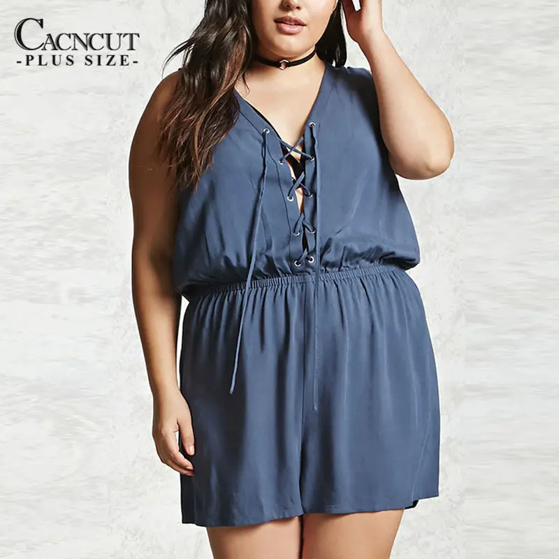 

CACNCUT 2019 New Summer 4XL 5XL 6XL Plus Size Women Casual jumpsuit clothing Loose Big Large Size lace up jumpsuit overalls