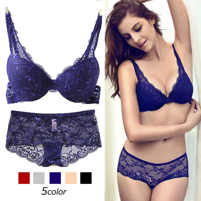

Luxury Sexy Push-up Embroidery Deep V Bra Premium Lace Lingerie Bra Set yw024