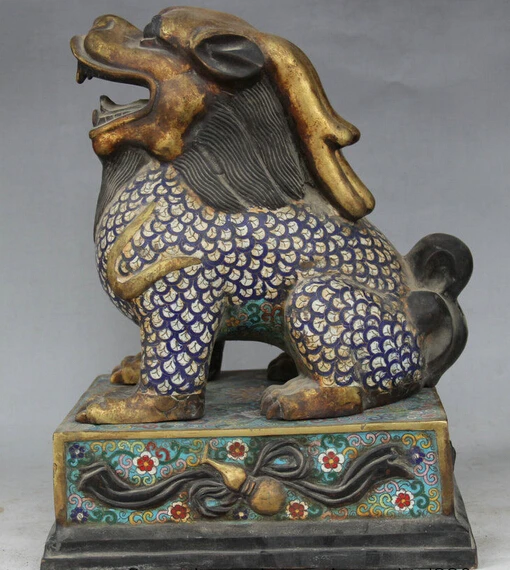 

wholesale factory 19" Old China Cloisonne Bronze 24K Gold Dragon Kylin Chi-lin Qilin Beast Statue