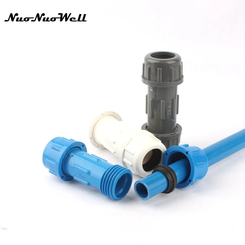 

1pcs NuoNuoWell PVC 20mm 25mm Union Water Pipe Quick Connector Plastic Tube Thread Lock Connector Garden Irrigation Fittings