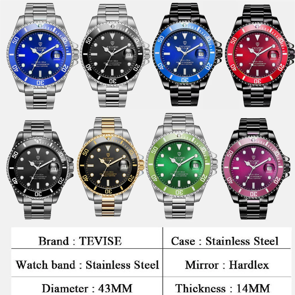 Ceny TEVISE automatyczne mechaniczne zegarki Diver Sport luksusowej marki męskie zegarki biznesowy zegarek na rękę męski zegar Relogio Masculino