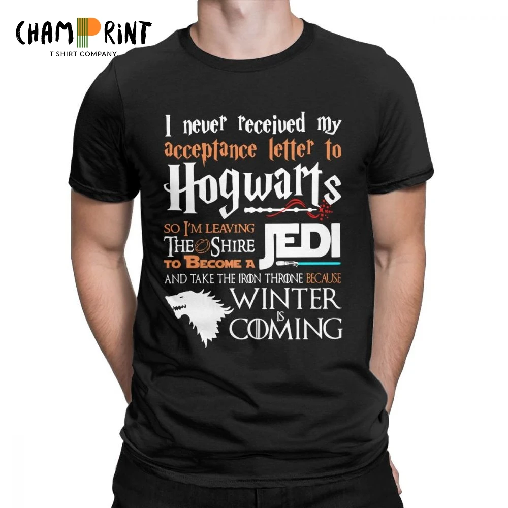 

Men Game Of Thrones T-Shirts Hogwarts Letter and Winter is Coming Leisure O Neck Short Sleeve Tops Cotton Tees Graphic T Shirts