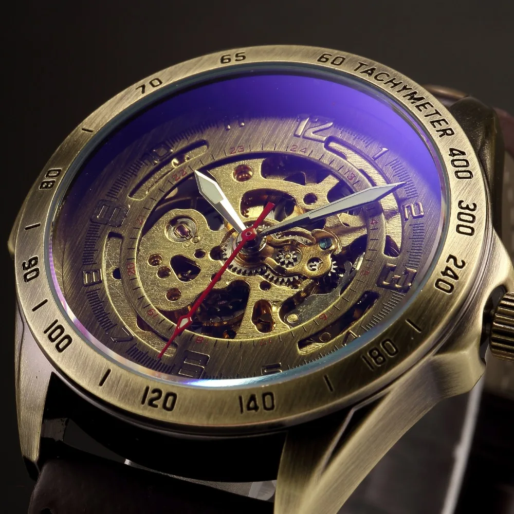 SHENHUA бронзовые часы винтажные с скелетом мужские montre homme Мужские автоматические
