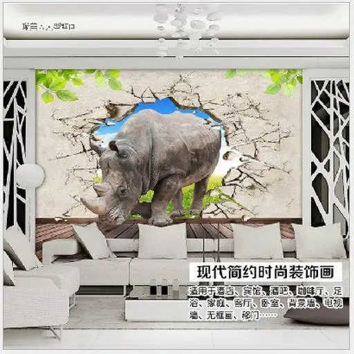 

3d wallpaper custom papel de parede 3D stereo rhino sedated TV backdrop decorative painting 3d wallpaper 183hg