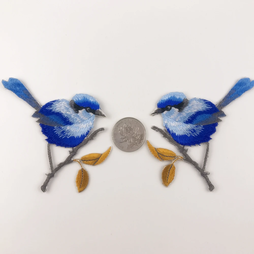 1 Pair Blue Bird Patch for Clothing High Quality Embroidered Iron on
