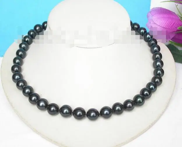 

Free Shipping >>>17" 12mm round jet black freshwater pearls necklace 925 silver clasp j8189