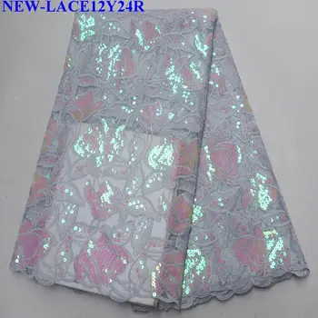

Wthie High Quality Nigerian Lace Fabrics with sequin African French sequin Lace Fabric Embroidered Tulle Mesh Lace Fabric BX-015