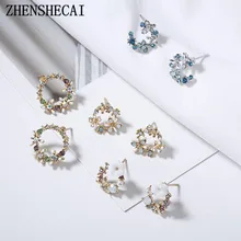 Новинка, цветные стразы, венок, круглые серьги-гвоздики для женщин, Маленький милый цветок, круг, Букле д 'ореиль, подарок