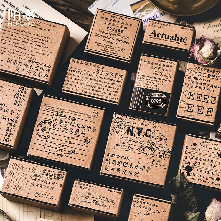 

Retro Unfinished Poems vintage distant soliloquy seal stamp wood and rubber seal log rubber stamp decorative planner dairy book