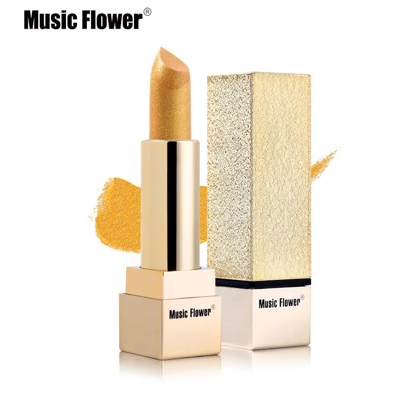 Music Flower Золотой Мерцающая губная помада, Длительное Действие, воды-доказательство металлический увлажняющий Для женщин инструменты для макияжа