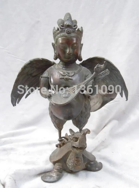 

xd 001029 Old China pure bronze copper lute buddha on trunk Dragon Turtle Sculpture statue
