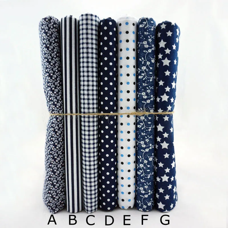 

Navy Series 100% Cotton Plain Woven Fabric 7pcs Bundle, or sold per half meter yardag, cloth for patchwork scrapbooking tissu