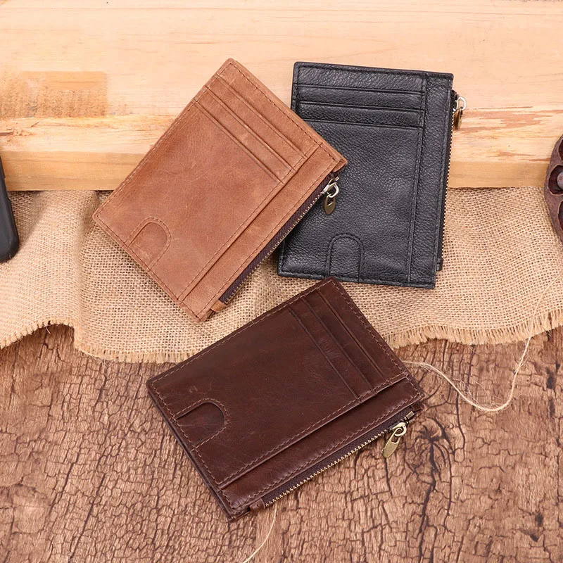 

2019 Unisex Credit Card Holder Genunie Leather RFID Card Case Business ID Cash Card Wallet Purse Slim Zip Coin Pocket Money Bag