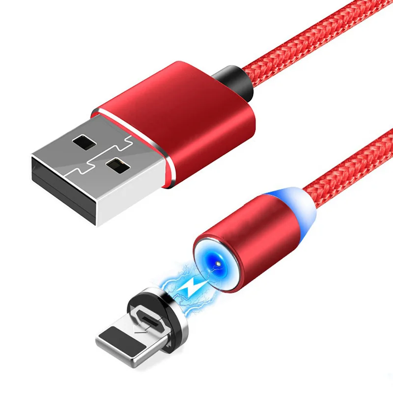 1 м Магнитный кабель Micro usb type C кабель для освещения магнитное зарядное устройство Быстрая зарядка USBC/type C провод для iPhone samsung кабель - Цвет: Красный