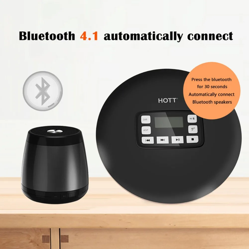 2018 Портативный HOTT Bluetooth CD-плеер с светодио дный Дисплей Jack Anti-Skip Protection анти-шок Walkman музыкального диска плеер 611 т