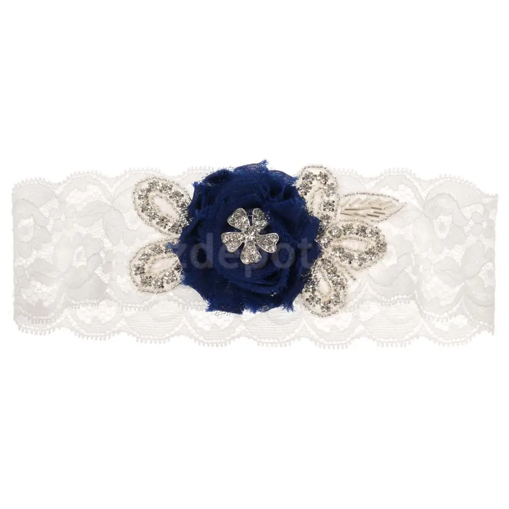 Свадебный синий цветок кружева подвязка горный хрусталь подвязка ручной работы
