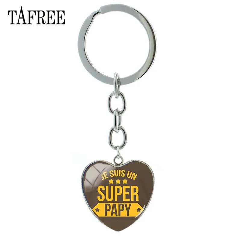 

TAFREE High Quality Super Papy Keychains Heart Shape Glass Cabochon Grand-mere Pendant Key Chain Keyring Bag Charms Gift SG87