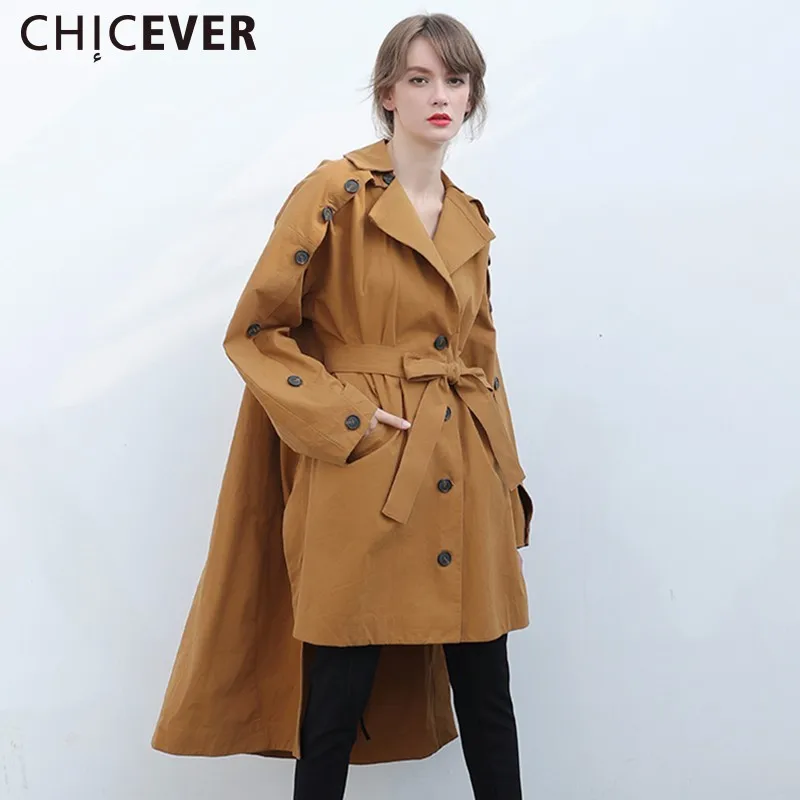 CHICEVER Off Shoulder Trench Coat Female Women's Windbreaker Loose Big Size Long Sleeve Autumn Basic Coats Fashion Casual New