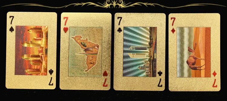 24K Дубай игральные карты пейзаж валюта дирхэм Покер Игра колода Золотая фольга покерный набор пластиковые волшебные карты водонепроницаемые волшебные карты